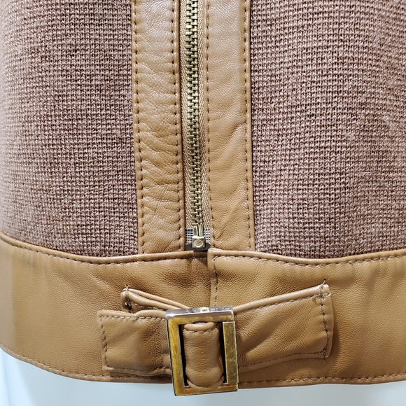 Vakko moto leather & wool zip up shacket jacket Medium - Picture 5 of 14